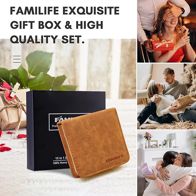 FAMILIFE Manicure Set, Nail Professional Kit Manicure Kits Nail Clipper Sets, 13PCS Stainless Steel Pedicure Sets Mens Grooming Tool, with Brown Leather Travel Case for Men-Velvo Beauty