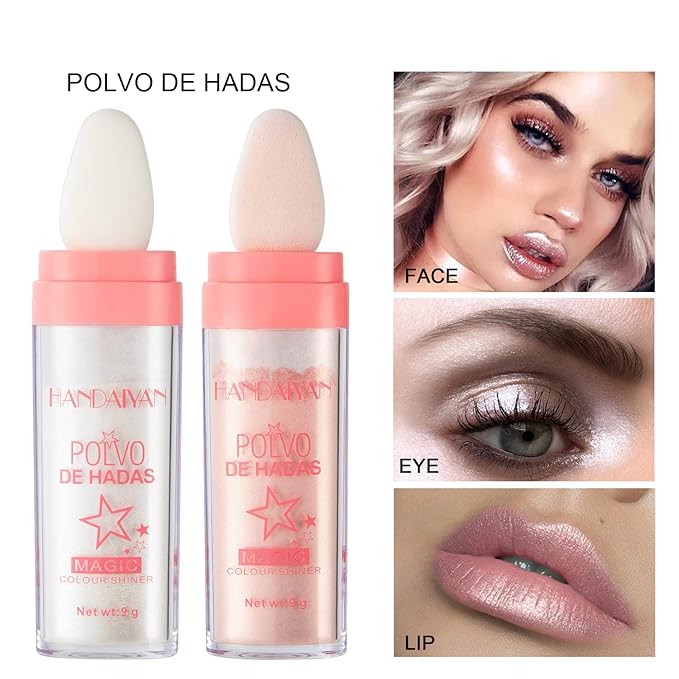 AKARY Body Glitter, Fairy Polvo De Hadas Shimmer Face Highlighter Powder & Blush Stick, Instant Glow Luminizer Duo, Glitter Face Hair High Gloss, Sparkle Smudge-Proof Highlighter Stick Party Makeup (#01 White Moonbeam)-Velvo Beauty
