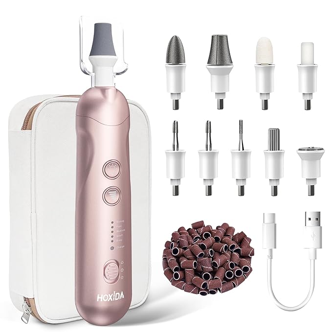 Manicure Pedicure Kit with Case, Professional Nail Grinder for Senior Thick Toenail, Cordless Electric Nail File, 5 Speeds Pedicure Tools for feet Callus Remover, Nail Drill for Women Hand Feet Care-Velvo Beauty