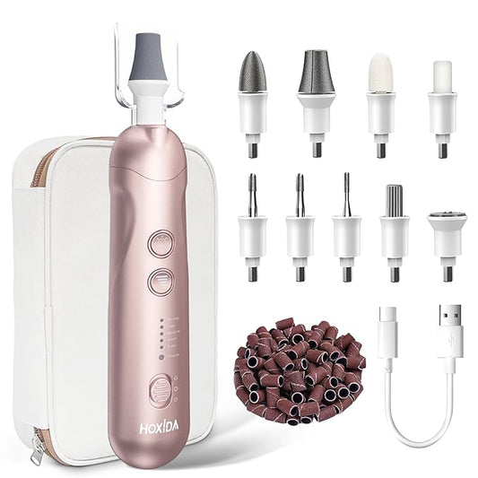 Manicure Pedicure Kit with Case, Professional Nail Grinder for Senior Thick Toenail, Cordless Electric Nail File, 5 Speeds Pedicure Tools for feet Callus Remover, Nail Drill for Women Hand Feet Care-Velvo Beauty