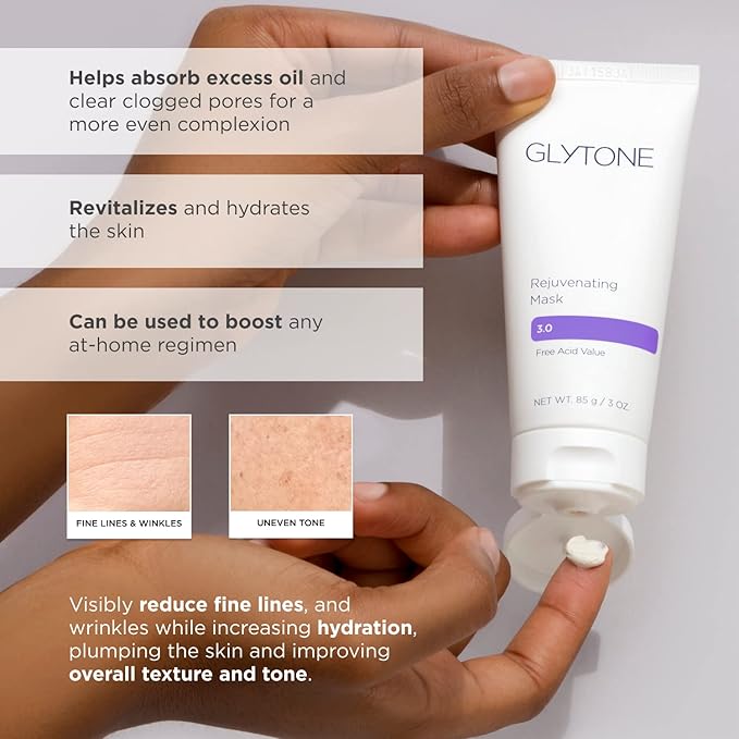 Glytone Rejuvenating Mask - 3% Pure Glycolic Acid, Lactic Acid, Vitamin C & Collagen - Purify & Exfoliate - For All Skin Types - Fragrance-Free - 3 fl. oz.-Velvo Beauty
