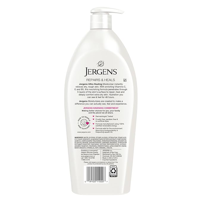 Jergens Ultra Healing Dry Skin Lotion, Hand and Body Moisturizer for Quick Absorption into Extra Dry Skin with Hydralucence Blend, Vitamins C, E and B5, White, 32oz-Velvo Beauty