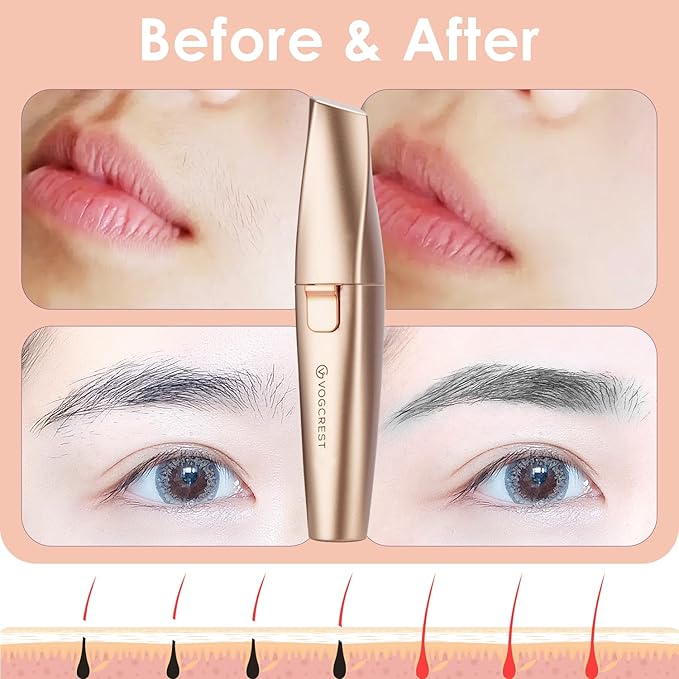Eyebrow & Facial Trimmer: 2 in1 Rechargeable Facial Hair Removal & Eyebrow Shaver - Body Razor with Built-in LED Light (Rose Gold)-Velvo Beauty