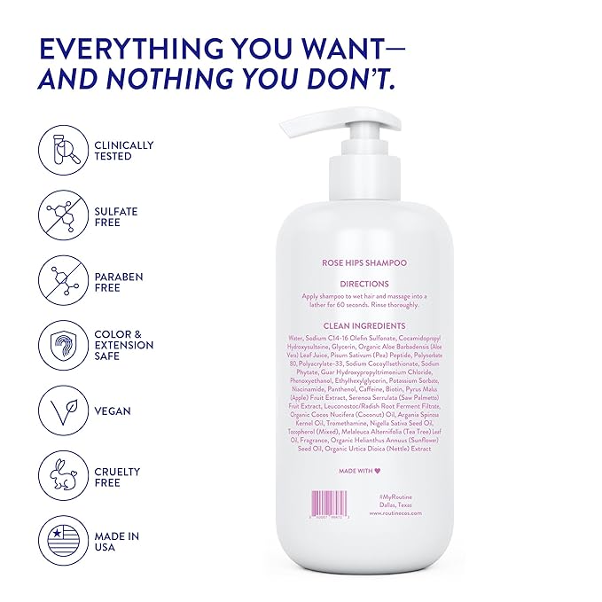 Routine Wellness Anti-Thinning Shampoo for Thinning Hair - Biotin DHT Blocker Women & Men - Color Safe Shampoo for Hair Loss & Healthy Hair - Rose Hips 14oz (Pack of 2)-Velvo Beauty