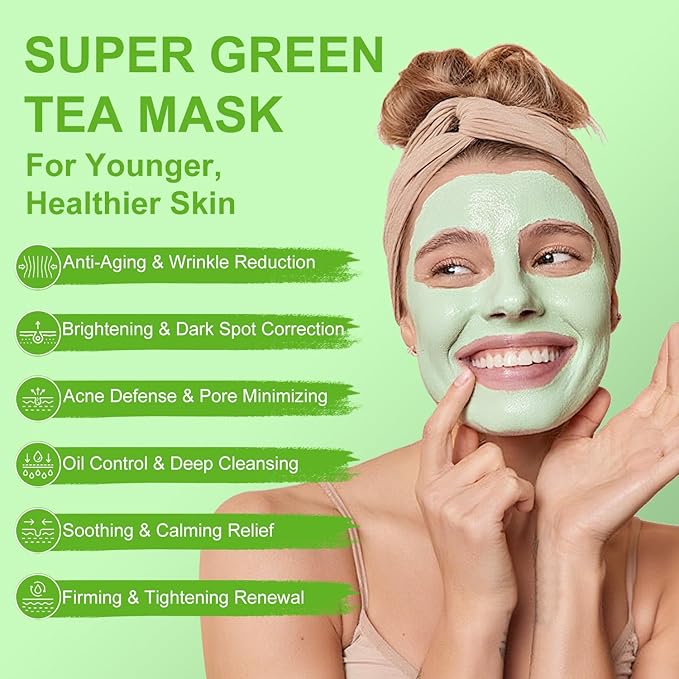 TJE Green Tea Clay Mask, Green Tea Cleanse Face Mask, Deep Pore Cleansing Mask, Moisturizing & Purifying, Remove Blackheads & Acne for All Skin Types-Velvo Beauty