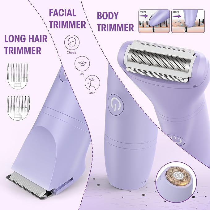 Lanumi 3 in 1 Bikini Trimmer for Women Rechargeable Electric Razors Wet/Dry Pubic Body Hair Trimmer Facial Hair Remover IPX6 Waterproof LCD Display-Velvo Beauty
