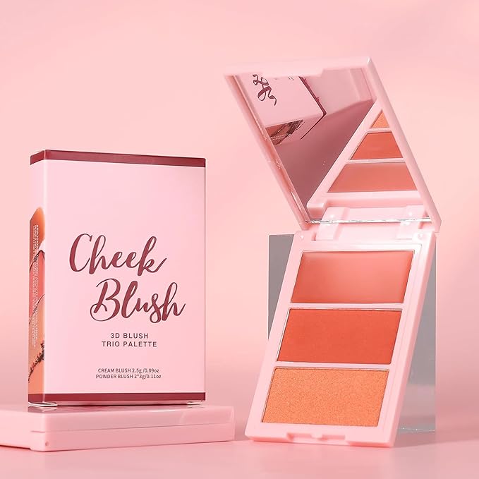 3D Blush Palette, Multi-Use Makeup Powder Pink Blush Palette Glow Makeup Cream Blush For Cheeks, Lightweight, Smooth, Blendable, Contour & Highlight Face for Shimmery Or Matte Finish(04#)