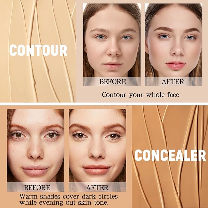 6 Colors Concealer Palette with Brush,Full Coverage,Cream Contouring Makeup Kit,Corrects Dark Circles Red Marks Scars-Velvo Beauty