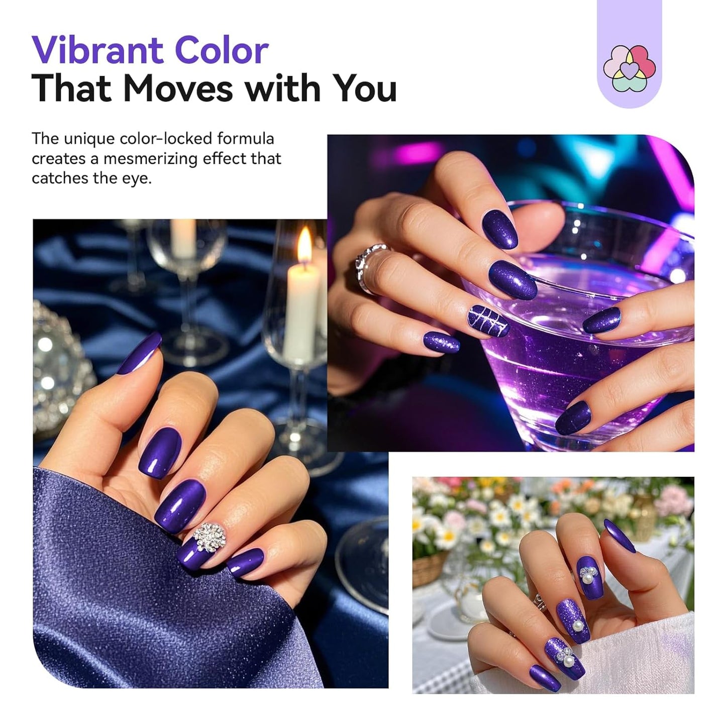 SAVILAND Color Artistry Blue Purple Chameleon Nail Polish - 7 Days Shimmer Holographic Glitter Fingernail Polish Air Fast Dry, Blue to Purple Color Shift Multichrome Metallic No Require Cured-Velvo Beauty