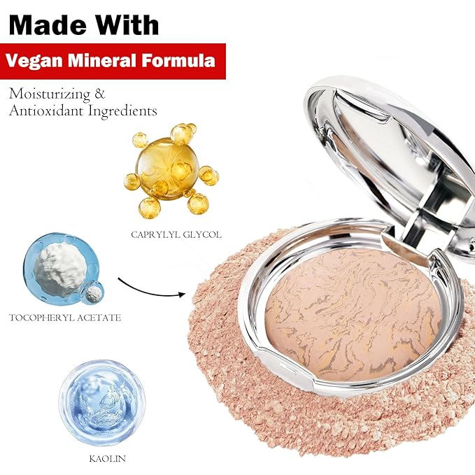 Marbleized Baked Foundation Makeup, Balance and Brighten Color Correcting Powder Foundation - Buildable Light to Medium Coverage - Demi-Matte Natural Finish (#003 MEDIUM, 0.32 Oz)-Velvo Beauty