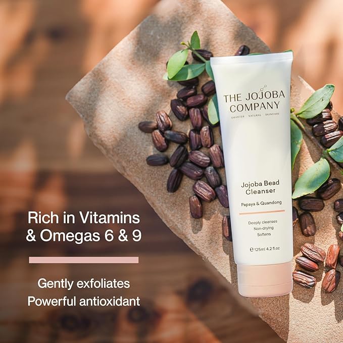 The Jojoba Company Bead Cleanser With Papaya & Quandong - Exfoliating & Hydrating Cream Face Wash - Gentle for Sensitive Skin - Pore Cleansing - For All Skin Types - 125ml-Velvo Beauty