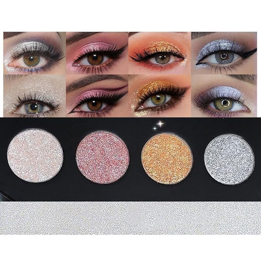 4 Colors Highlight Silver Gold Eyeshadow Palette, SHANY Cosmetics Shimmer Eyeshadow Palette, Cruelty-Free and Vegan Formula, Glitter Shimmer Eyeshadow for Professional Makeup-Velvo Beauty