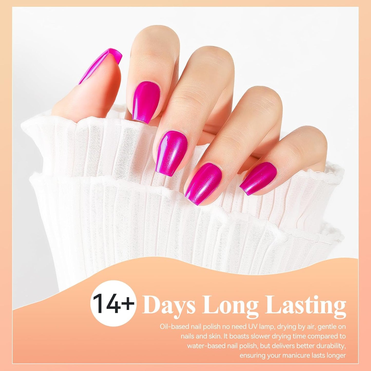 Nail Polish Quick Dry, Rose Hot Pink Nail Lacquer Nail Art Polish Non-Gel Air Fast Drying, Shimmer Pink Nail Pigment High Coverage Fingernail Concealer Polish, 1PC 12ML Long Wear-Velvo Beauty