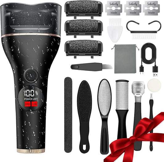 Electric Callus Remover for Feet with 17 in 1 Pedicure Kit, Rechargeable Waterproof Foot File Professional Foot Care Tools, Portable Callus Remover Kit to Remove Dead Skin Hard Skin Dry Cracks(Black)-Velvo Beauty
