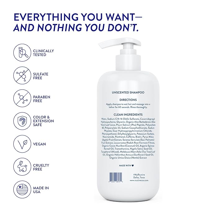 Routine Wellness Anti-Thinning Shampoo for Thinning Hair - Biotin DHT Blocker Women & Men - Color Safe Shampoo for Hair Loss & Healthy Hair - Unscented - 14oz-Velvo Beauty