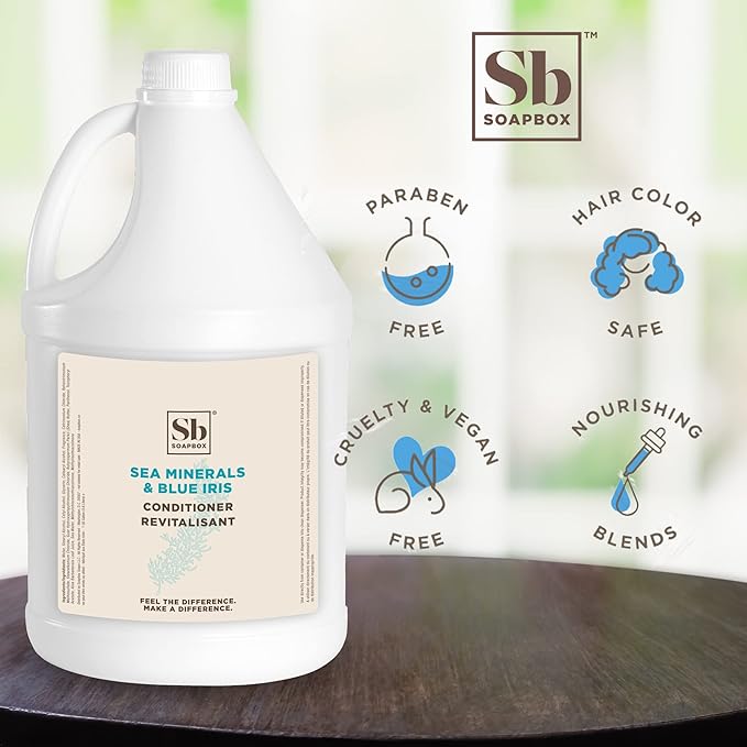 Soapbox Hair Conditioner, Sea Minerals & Blue Iris, Hydrating, Vegan, Color Safe, Sulfate Free & Silicone Free Conditioner Refill for Home & Professional Use - Gallon Size-Velvo Beauty