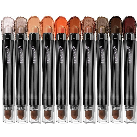 10PCS Eyeshadow Stick,Shimmer And Matte Brown Metallic Cream Eyeshadow Pencil Crayon with Smudge-proof & Waterproof,Eye Brightener Stick-Velvo Beauty