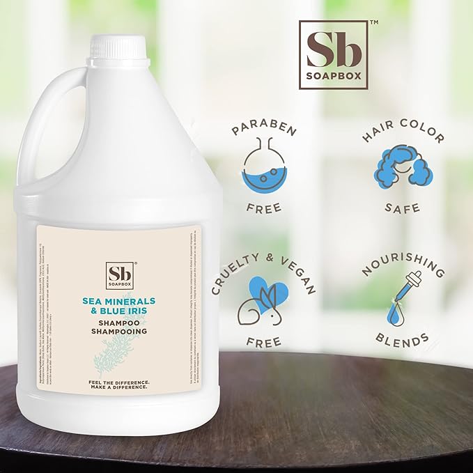 Soapbox Sea Minerals & Blue Iris Shampoo, Vegan, Color Safe, Harsh Harsh Sulfate Free & Silicone Free Hair Shampoo Refill for Home & Professional Use - Gallon Size-Velvo Beauty