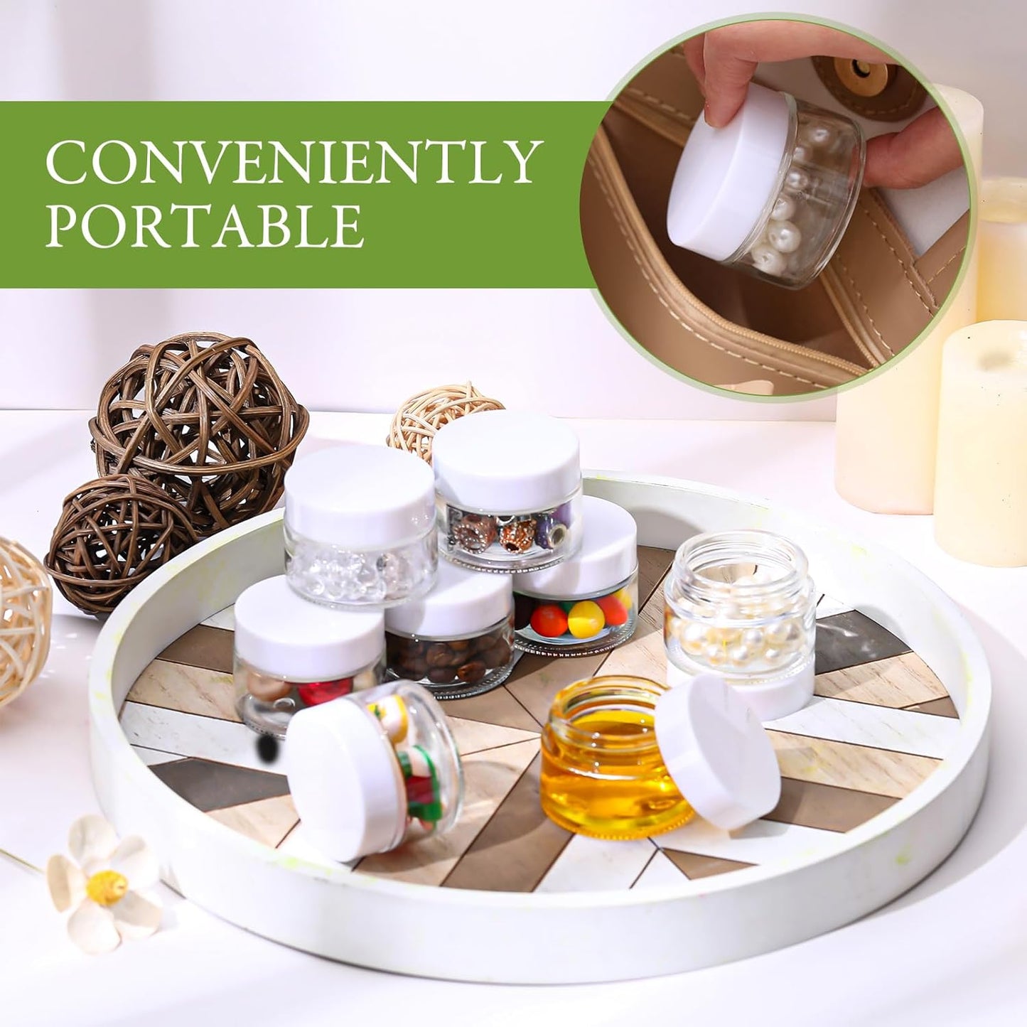 Domensi 100 Pcs 1 oz Glass Jars with Lids Bulk Round Glass Cosmetic Jars Lids 1 oz Small Travel Containers with Inner Liner for Lotions Powders Ointments Sample Cream(Clear, White)-Velvo Beauty