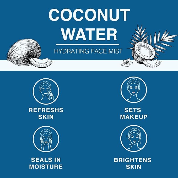 | Face & Body Mist Spray - Hydrating Coconut Water With Moisturizing Hyaluronic Acid | Instant Cooling, Conditoning, Hydrating | 8 FL OZ-Velvo Beauty