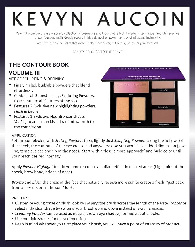Kevyn Aucoin The Contour Book, The Art of Sculpting & Defining Volume 3: Makeup artist palette. Defines facial features. Eyes, cheekbone, nose & jawline. Highlighters to glow. All skin tones & shapes.-Velvo Beauty