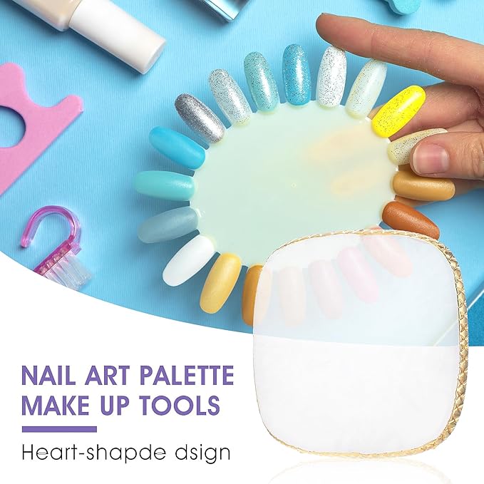 Resin Nail Art Palette Gold Edge Nail Holder Heart Shaped Color Makeup Foundation Mixing Tools Display Board Gel Nail Art Color Mixing Palette Painting Tray Manicure Tool (Milky)-Velvo Beauty