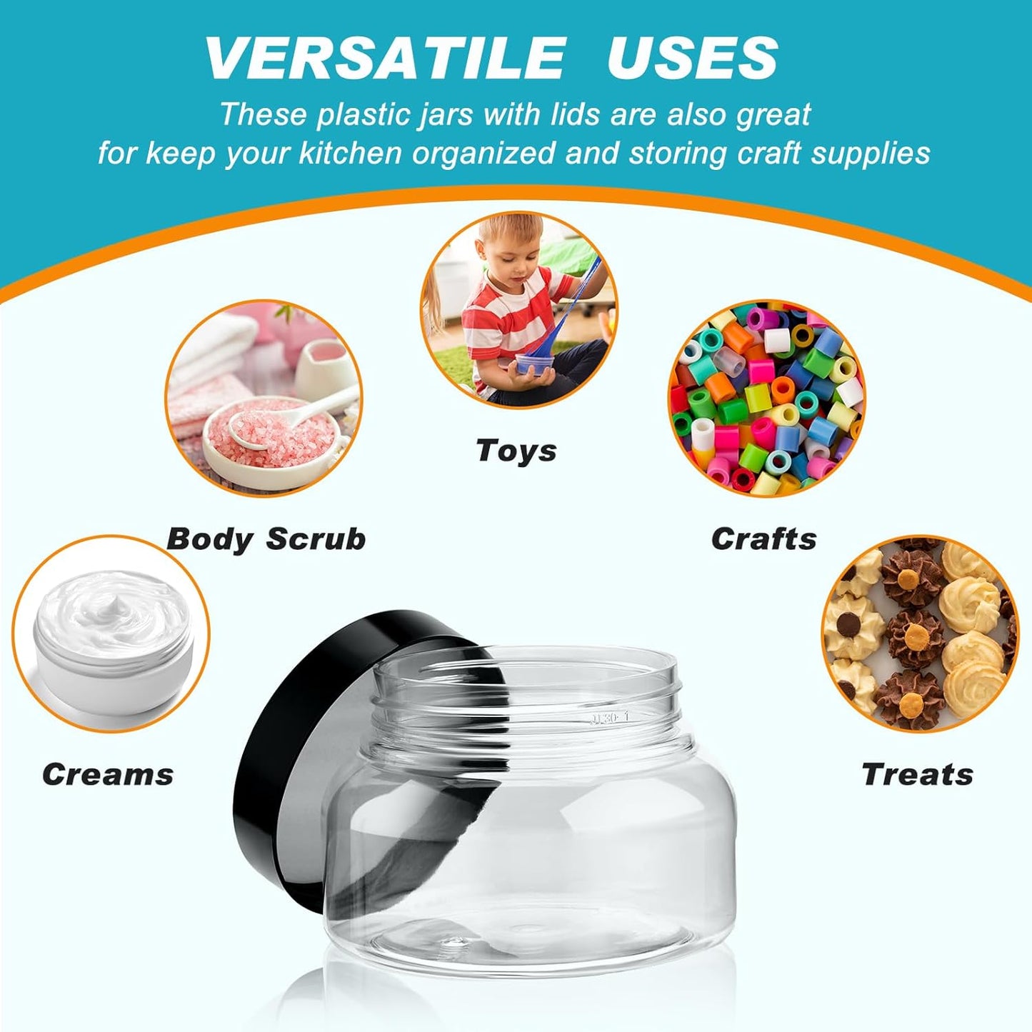 Tessco 24 Pack Plastic Jars with Lids Labels Empty Clear Plastic Jars Round Refillable Cosmetic Containers Body Butter Containers Bulk Sugar Scrub Bottle for Make Up(8 oz,Multicolor)-Velvo Beauty