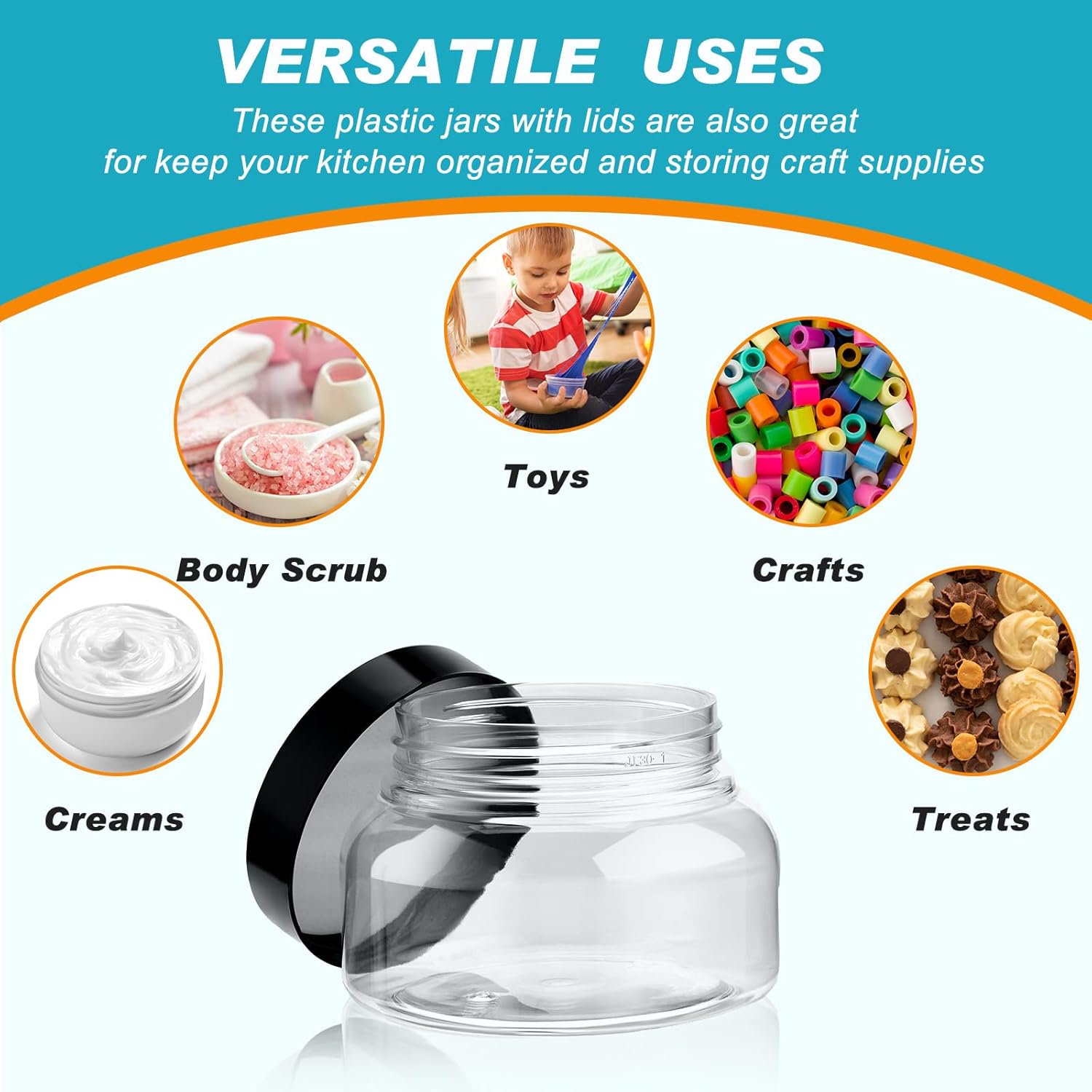 Tessco 24 Pack Plastic Jars with Lids Labels Empty Clear Plastic Jars Round Refillable Cosmetic Containers Body Butter Containers Bulk Sugar Scrub Bottle for Make Up(8 oz,Multicolor)-Velvo Beauty