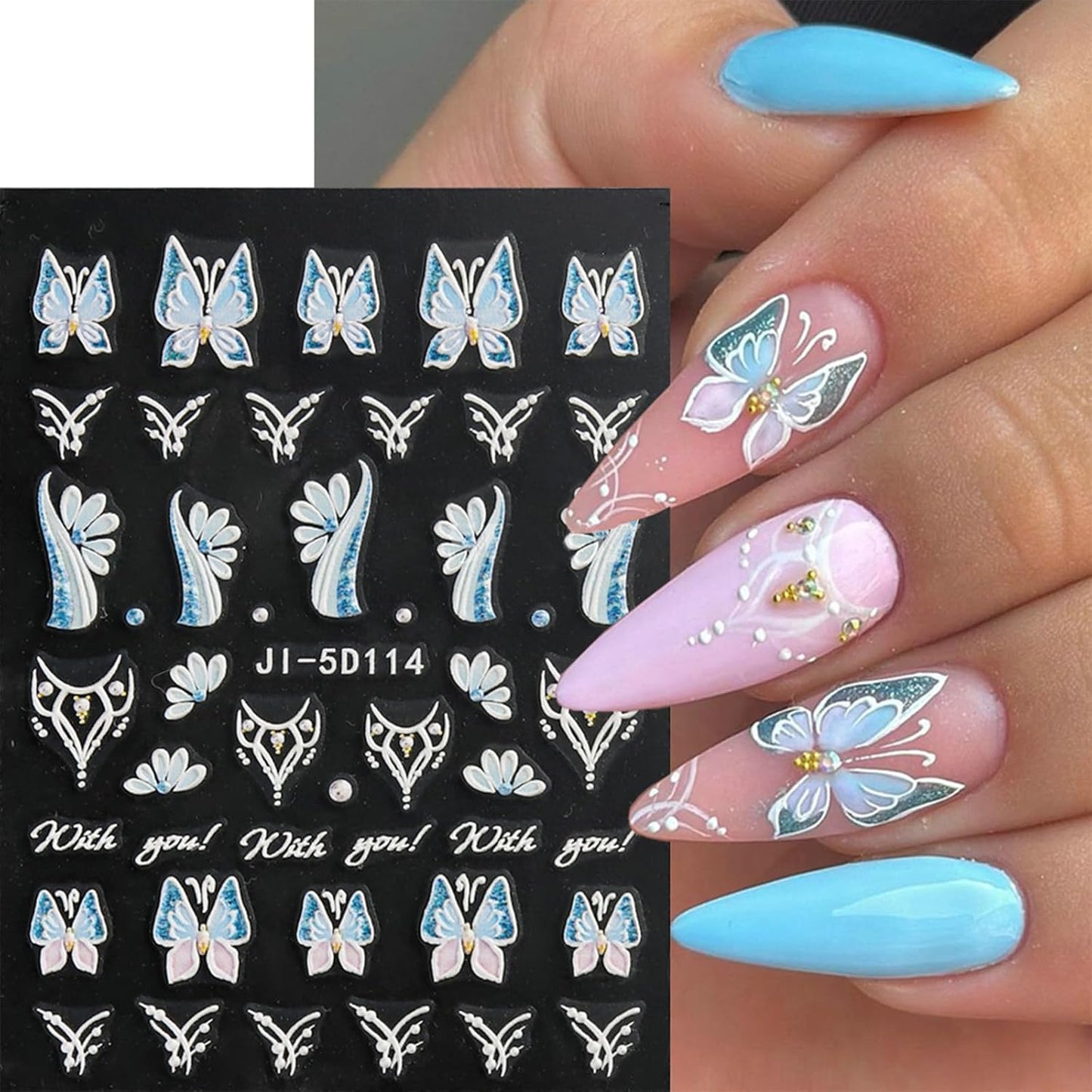 5 Sheets 5D Flower Nail Art Stickers Embossed Nail Decals Spring Summer Nails Art Design 3D Self-Adhesive Nails Supplies White Yellow Blue Colorful Flower Stickers for Women Nail Decoration-Velvo Beauty