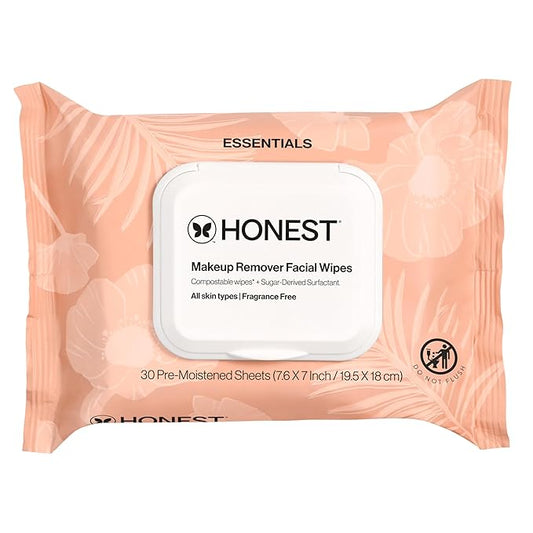 Honest Beauty Fragrance Free Cleansing Makeup Remover Facial Wipes | Plant Based, Hypoallergenic, Gentle for Sensitive Skin | 30 Count-Velvo Beauty