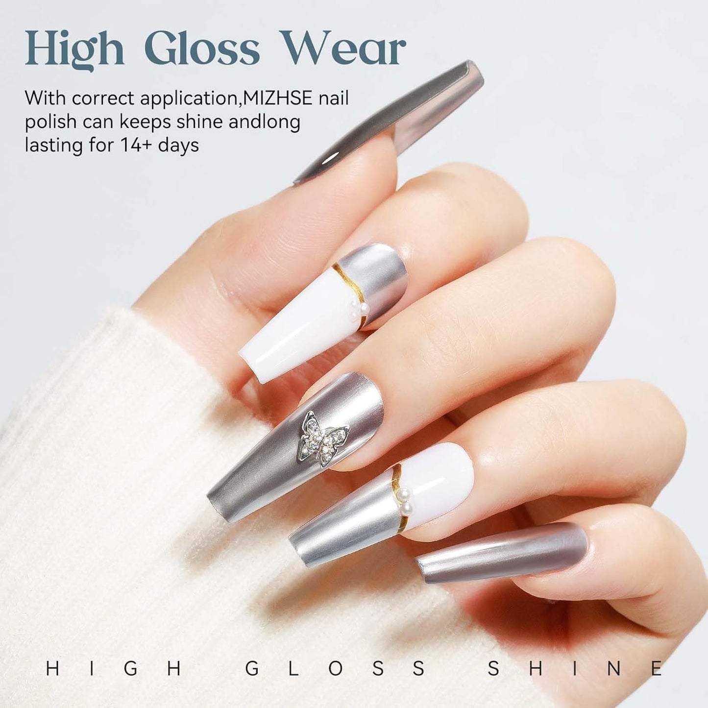 MIZHSE Silver Mirror Nail Polish, Quick Dry Metallic Nail Polish, Air Dry Fast Chrome Nail Lacquer Bright Color Oil-based Nail Art Manicure Home DIY-Velvo Beauty