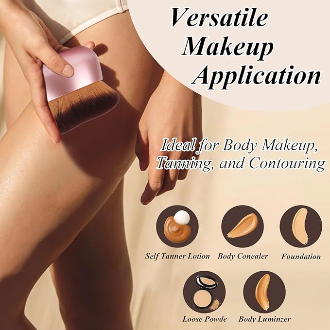 75MM Extra Large Self Tanner Kabuki Makeup Brush – Ultra Soft Dense Vegan Bristles for Body Makeup, Bronzer & Foundation–Applies Tanning Mousse, Lotion & Self Tanner–Rose Gold, Wet & Dry-Velvo Beauty