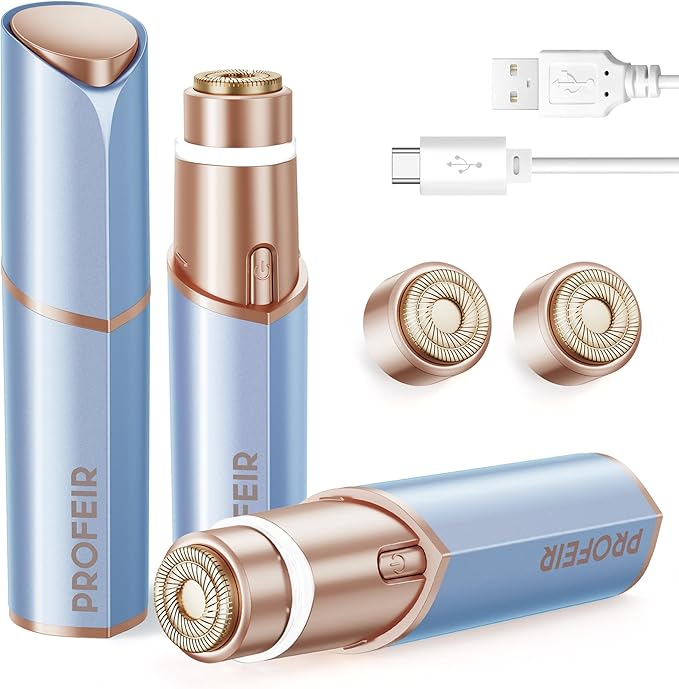Facial Hair Removal for Women: Electric Hair Removal Device - Rechargeable Painless Face Razor for Chin Upper Lip Peach Fuzz with Light (Blue Gold)-Velvo Beauty