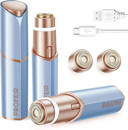 Facial Hair Removal for Women: Electric Hair Removal Device - Rechargeable Painless Face Razor for Chin Upper Lip Peach Fuzz with Light (Blue Gold)-Velvo Beauty