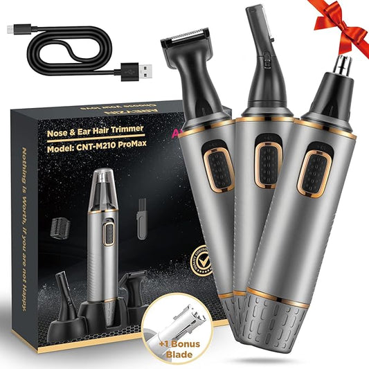 Nose Hair Trimmer for Men Rechargeable 3-IN-1 Versatile Professional Painless Trimmer for Nose, Ear, Beard, Facial, Pubic Hair - Wet or Dry Use, Dual Edge Blades-Velvo Beauty
