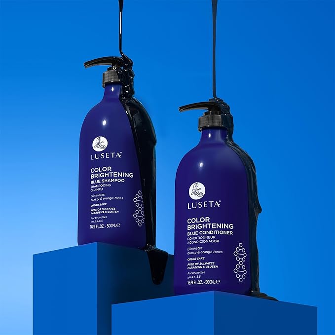 Luseta Blue Shampoo & Conditioner Set - Color Brightening for Brassy and Brunette Treated Hair, Revive Cool Tones, 2x 16.9oz-Velvo Beauty