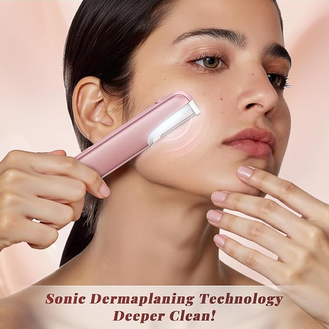 Dermaplaning Tool for Women Pink - Facial Exfoliation & Peach Fuzz Hair Removal with Rechargeable Sonic Edge Technology, 10 Refill Blades-Velvo Beauty
