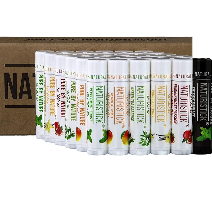 36-Pack Bulk Lip Balm Gift Set by Naturistick. Assorted Scents. 100% Natural Ingredients. Includes Counter Display Box. Best Beeswax Chapstick for Dry, Chapped Lips. Made in USA-Velvo Beauty