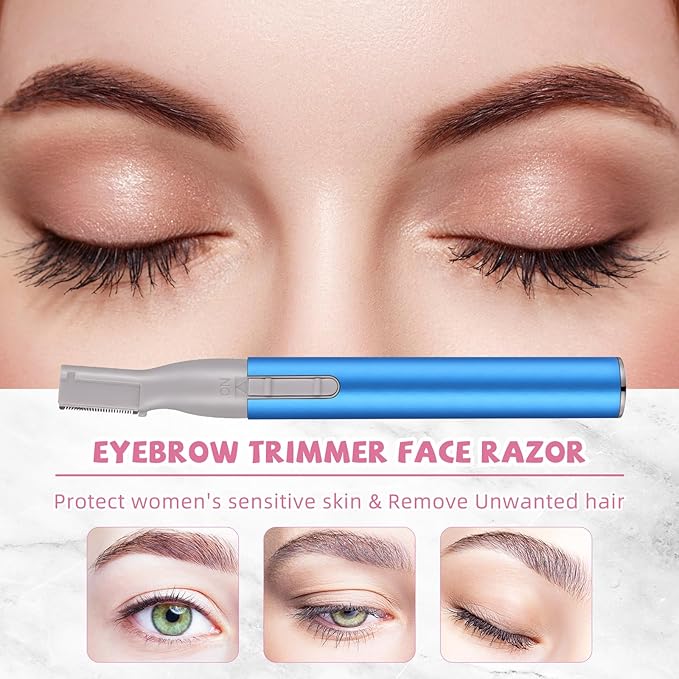 Chumia 2 Pcs Electric Eyebrow Trimmer Women Precision Face Razors Mini Shaver with Comb Christmas Women Gift Battery Operated Personal Epilator for Face Neck Fuzz Lips Leg(Red, Blue)-Velvo Beauty