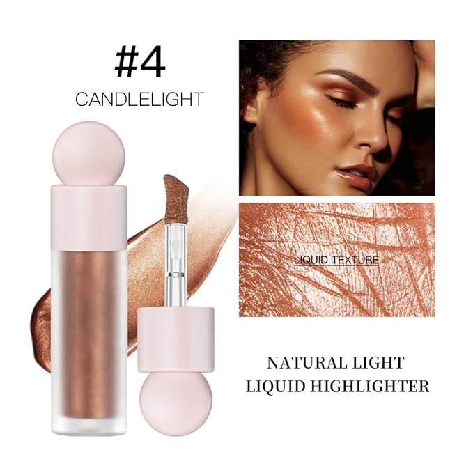 Liquid Highlighter Natural Glow For Face & Body, Waterproof Moisturizing Light Liquid Luminizer For Long Lasting Shimmer, Contour Highlighter Stick Easy to Apply with Cushion Applicator (#4 Candlelight)-Velvo Beauty