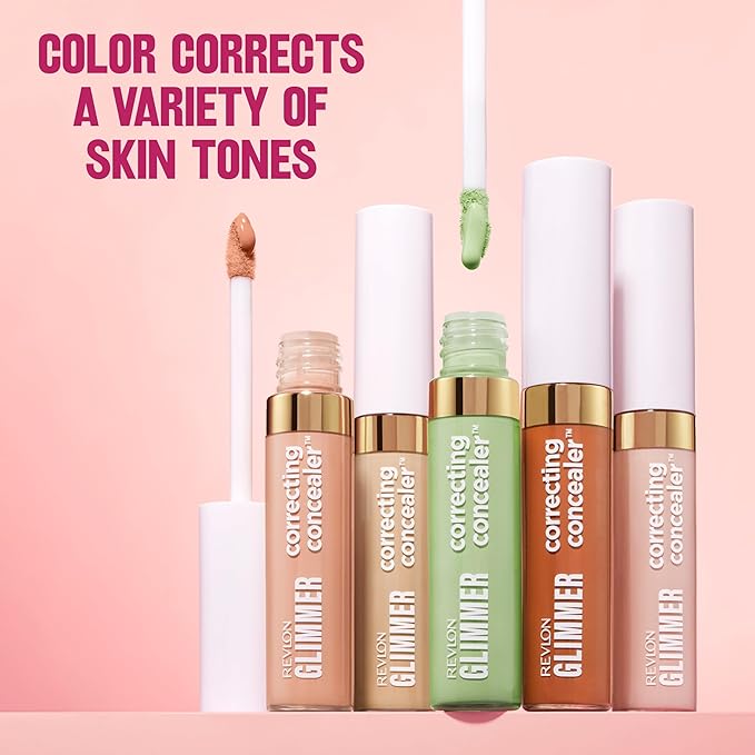 Revlon Glimmer Correcting Concealer, Liquid Under Eye Makeup, Made with Caffeine, Vitamin C, & Stevioside, 100 Green, 0.3 fl oz-Velvo Beauty