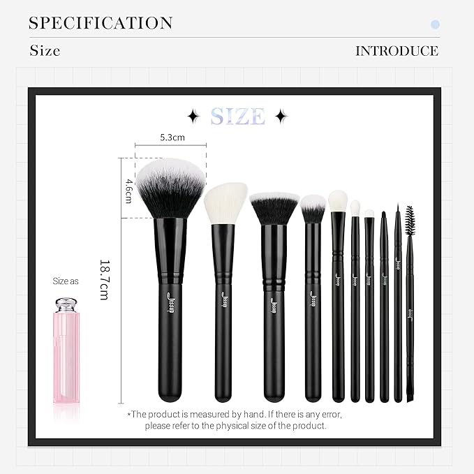 Jessup Makeup Brush Set 10pcs Black Make up Brushes Set Professional with Natural Synthetic Hair for Foundation Blending Blush Concealer Eyeshadow Eyebrow Eyeliner, T323-Velvo Beauty