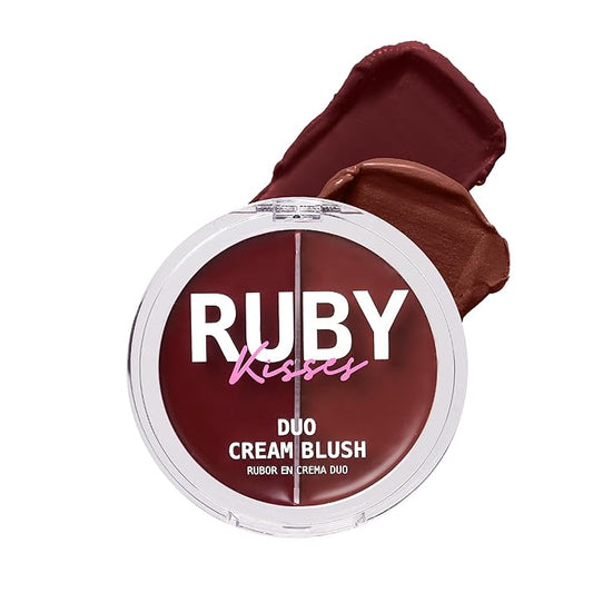 Ruby Kisses Duo Cream Blush, Smooth, Natural-Looking, Long-Lasting Face Makeup Blush for Cheeks, Lips, and Eyes, Buildable and Blendable, Infused with Green Tea, Aloe Vera Extract, and Hyaluronic Acid (Rosewood)-Velvo Beauty