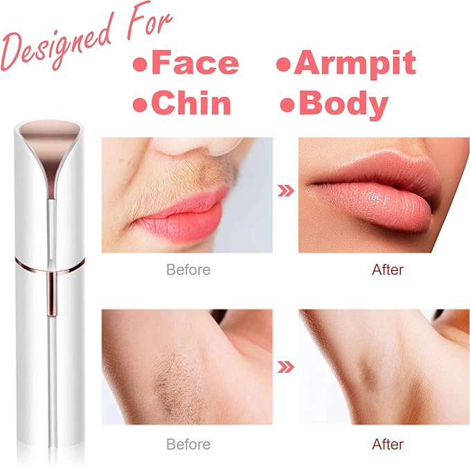 Facial Hair Removal for Women, Mini Hair Remover, Electric Razor Shaver Portable Bikini Epilator for Lips, Chin, Armpit, Peach Fuzz, Fingers, Neck, Cheek and USB Rechargeable (White)-Velvo Beauty