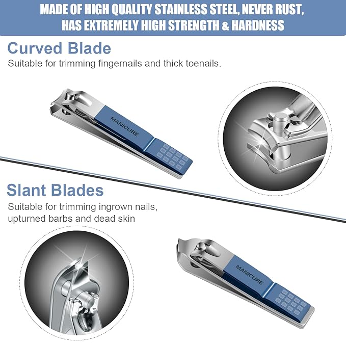 Manicure Set Professional Nail Clippers Pedicure Kit, 16 pcs Stainless Steel Nail Care Tools Grooming Kit with Luxurious Travel Leather Case for Thick Nails Men Women Gift (Blue)-Velvo Beauty