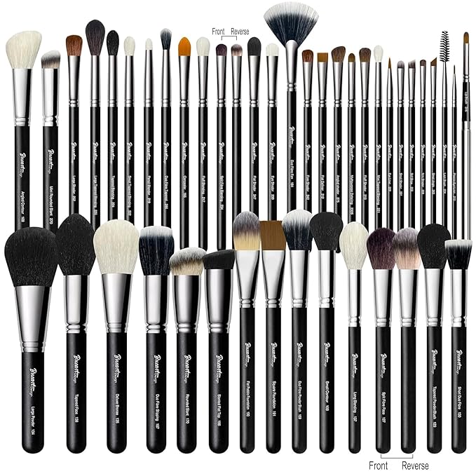 Makeup Artist MUST HAVES 42Pcs Makeup Brushes Set with Real Natural Goat Hair By BUEART DESIGN (42Pcs Matte Pearl Black)-Velvo Beauty