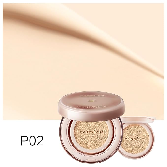 Moisture Air Cushion Cream Face Foundation Makeup, Lightweight, Full Dewy Coverage, Builable Glow, Finish Foundation with Hyaluronic acid, P02 Fair For Dry Skin (Refill Included)-Velvo Beauty