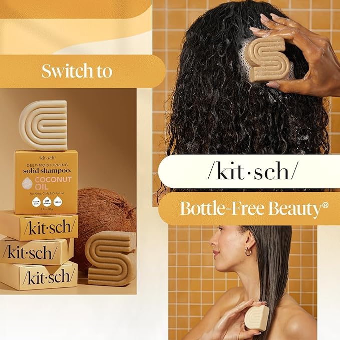 Kitsch Coconut Oil Shampoo and Conditioner Set – Deep Moisturizing Shampoo and Conditioner Bar for Dry Damaged Hair – Hydrating Solid Bars for Curly, Coily & Color Treated Hair – Made in USA-Velvo Beauty