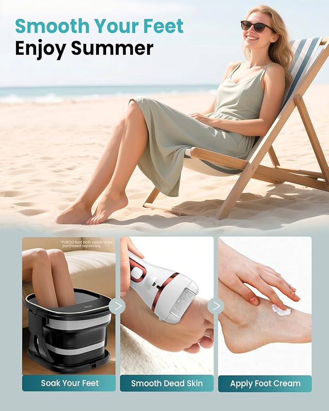 PUBOO Foot Callus Remover Electric 10000 RPM 3-Speed IPX7 Rechargeable Pedicure Kit for Hard Skin Women & Men. Portable Multi-Roller File Grinder Sander Scrubber with LED Display for Wet & Dry Feet-Velvo Beauty