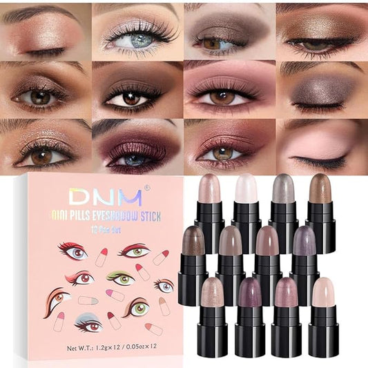 evpct 12Pcs Capsule Cream Eye Shadow Brightener Sticks Set for Eyes, Champagne Pearl Taupe Bronze Cocoa Stone Putty Smoky Amethyst Shimmer Matte Pencil Eye shadow Applicator Stick Palette Makeup 02-Velvo Beauty